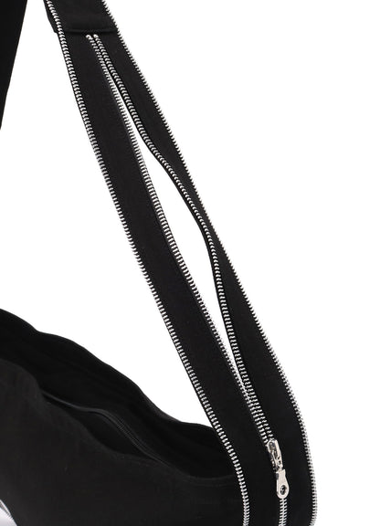 BLACK DENIM ROUND ZIP BAG