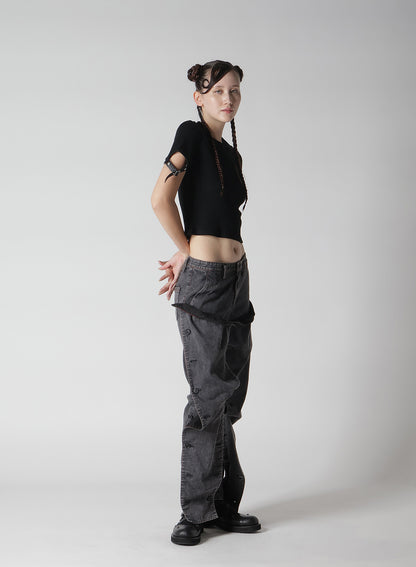 RIB STITCH BELTED CUFF T-SHIRT