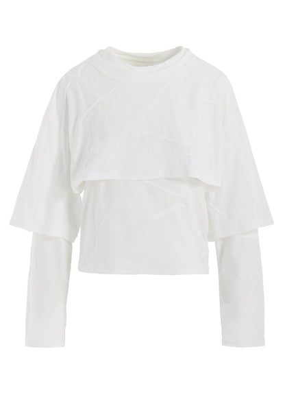 TUCK JACQUARD LAYERED SEPARATE LONG SLEEVE T-SHIRT