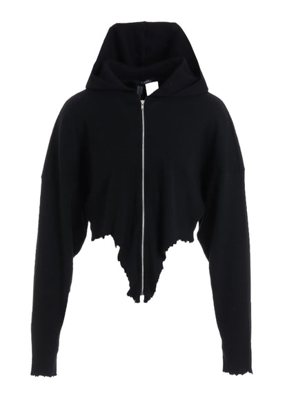 CRUSHED RIB STITCH CURVED HEM HOODIE