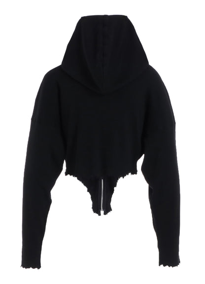 CRUSHED RIB STITCH CURVED HEM HOODIE