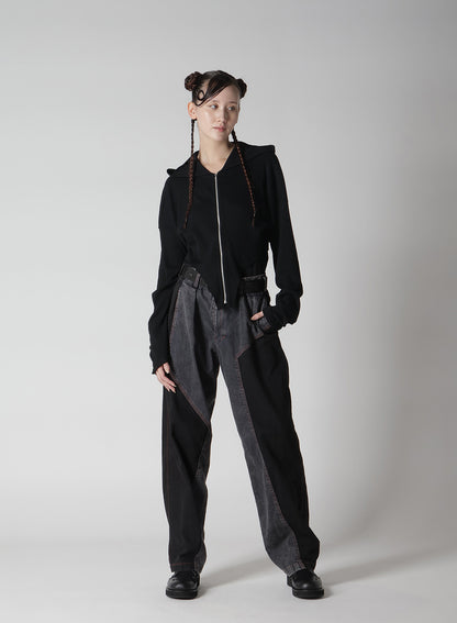 CRUSHED RIB STITCH CURVED HEM HOODIE