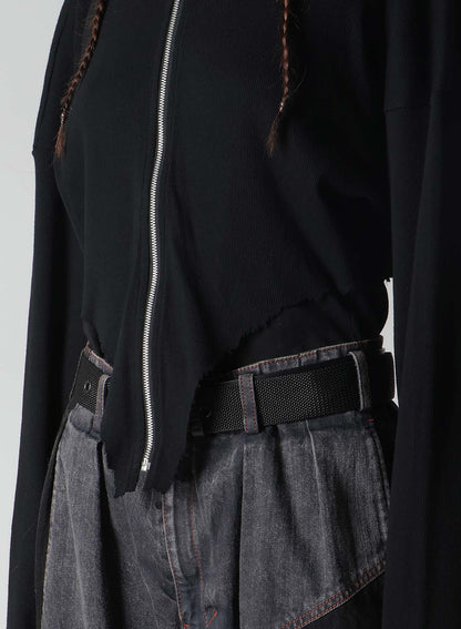 CRUSHED RIB STITCH CURVED HEM HOODIE