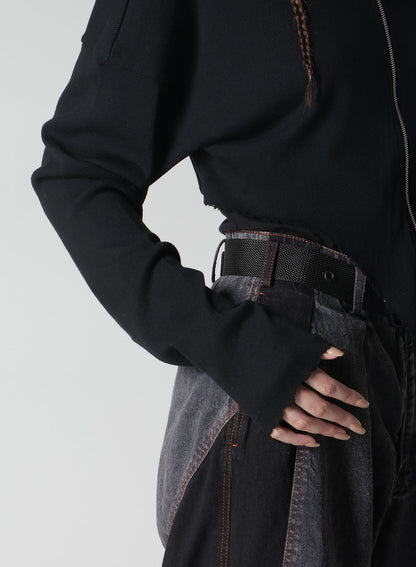 CRUSHED RIB STITCH CURVED HEM HOODIE