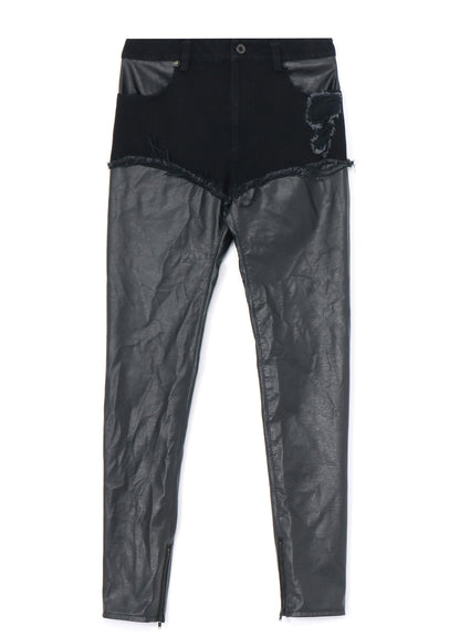 LEATHER + DENIM SLIM PANTS