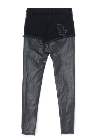 LEATHER + DENIM SLIM PANTS