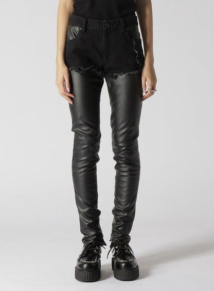 LEATHER + DENIM SLIM PANTS
