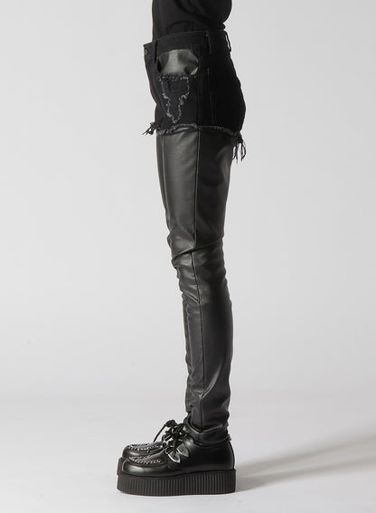 LEATHER + DENIM SLIM PANTS