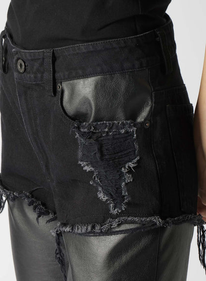 LEATHER + DENIM SLIM PANTS