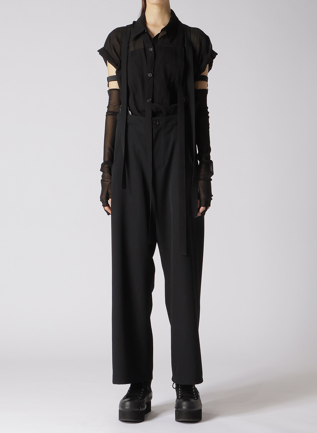 WOOL GABARDINE SUSPENDERS PANTS