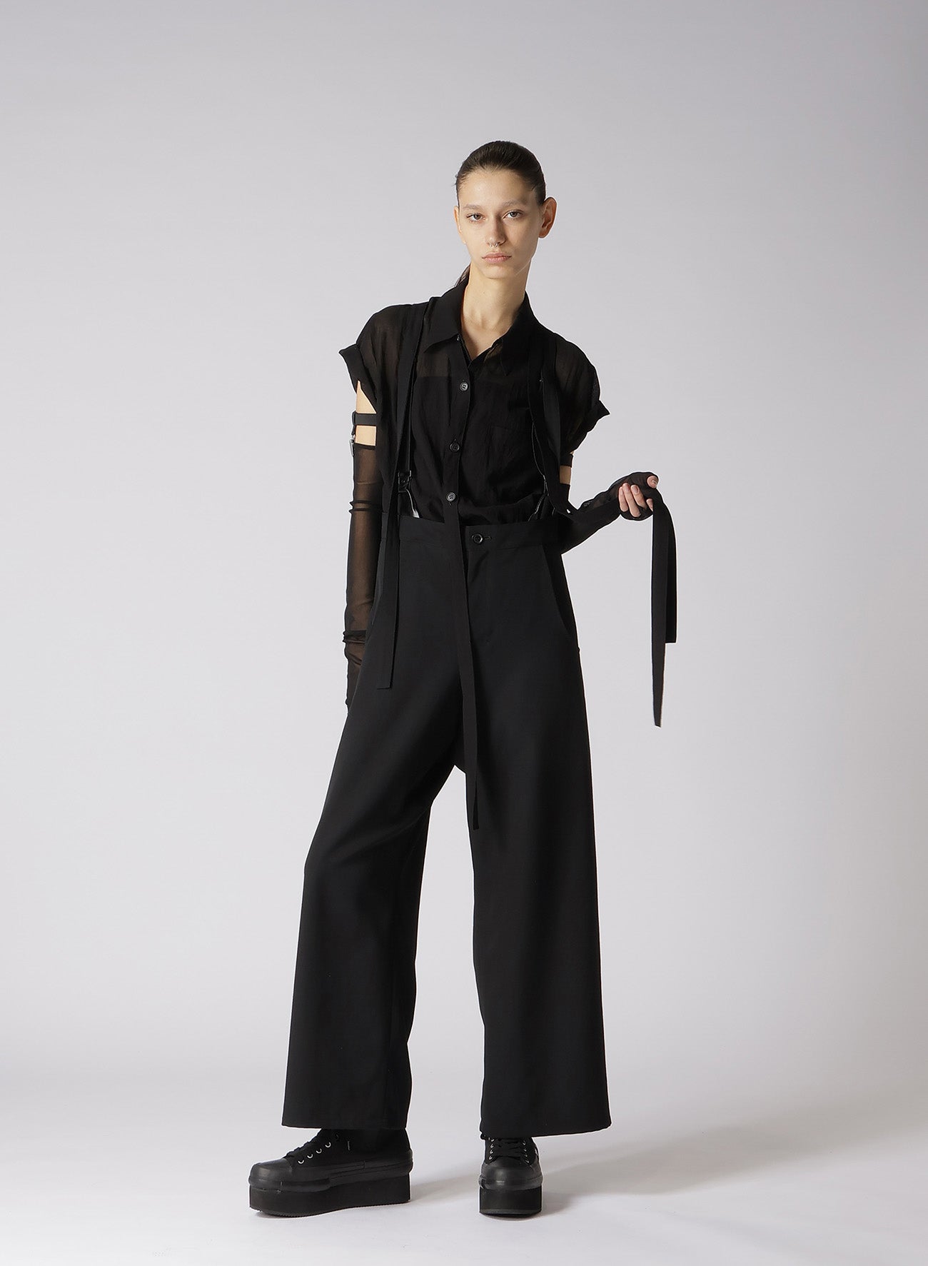 WOOL GABARDINE SUSPENDERS PANTS