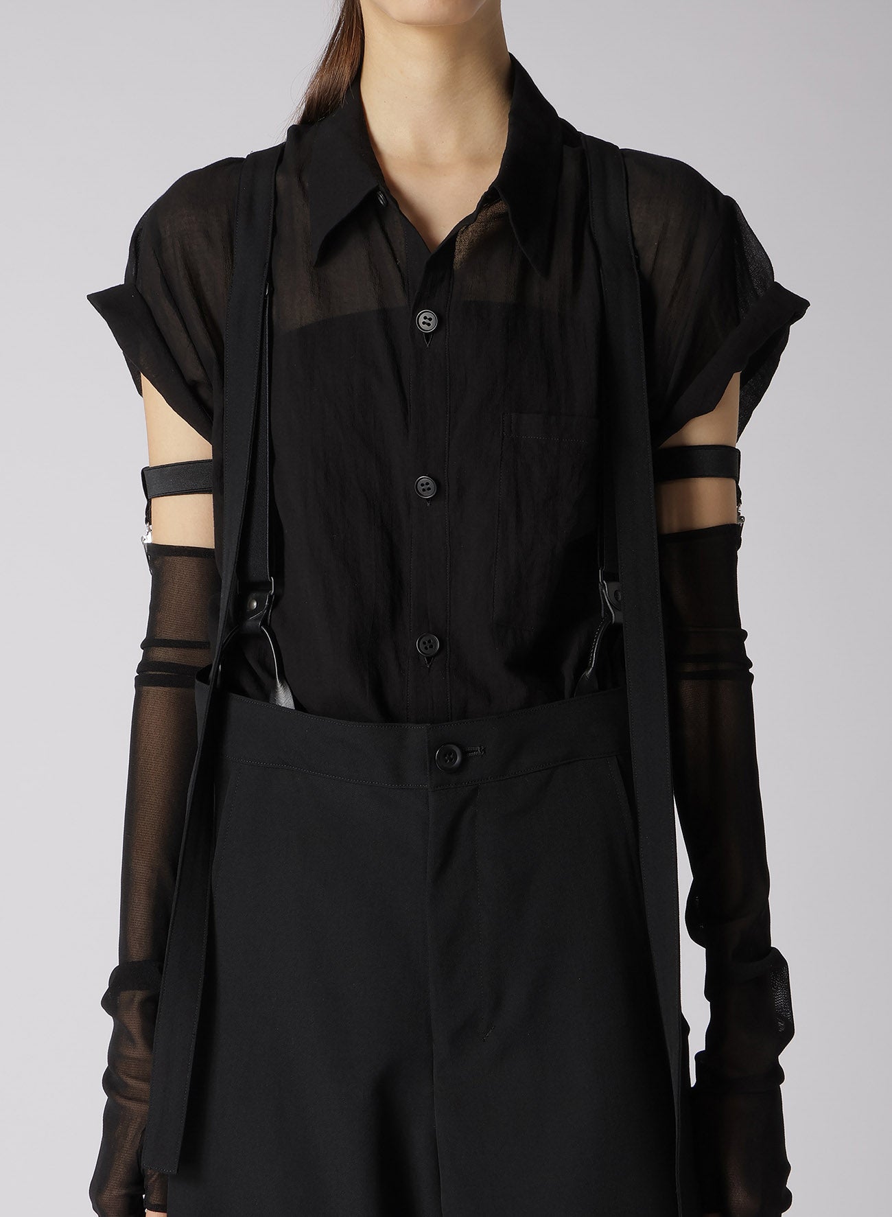 WOOL GABARDINE SUSPENDERS PANTS