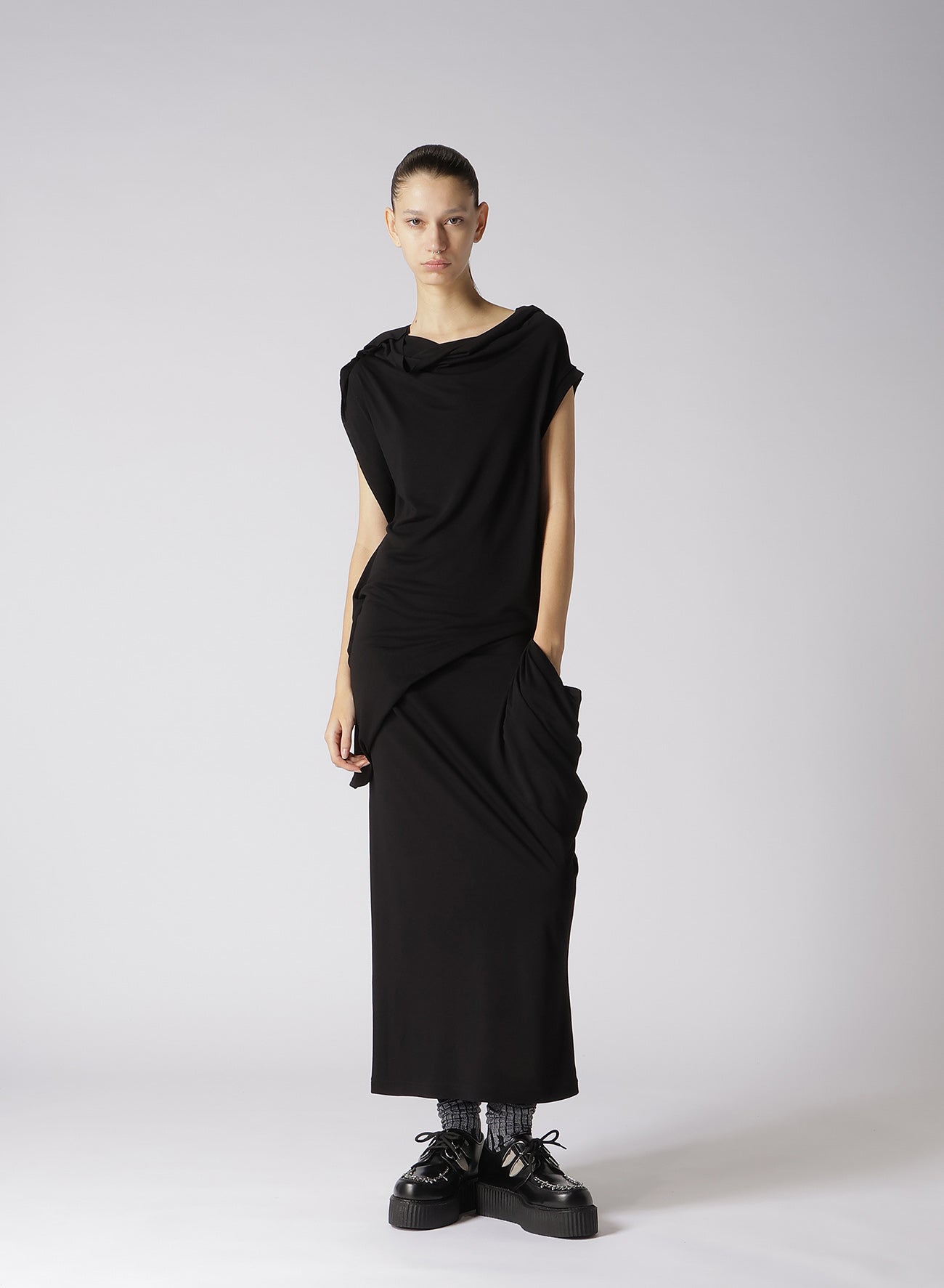RAYON JERSEY DRAPED DRESS
