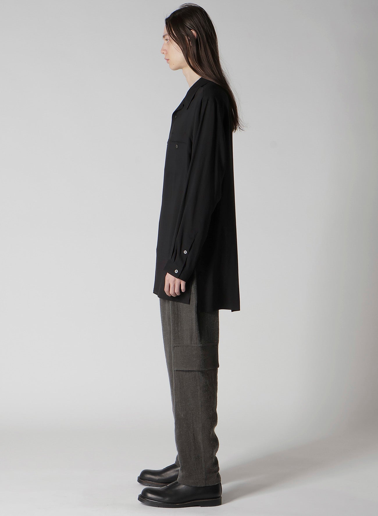 CELLULOSE LAWN PANEL OPEN-COLLAR SHIRT