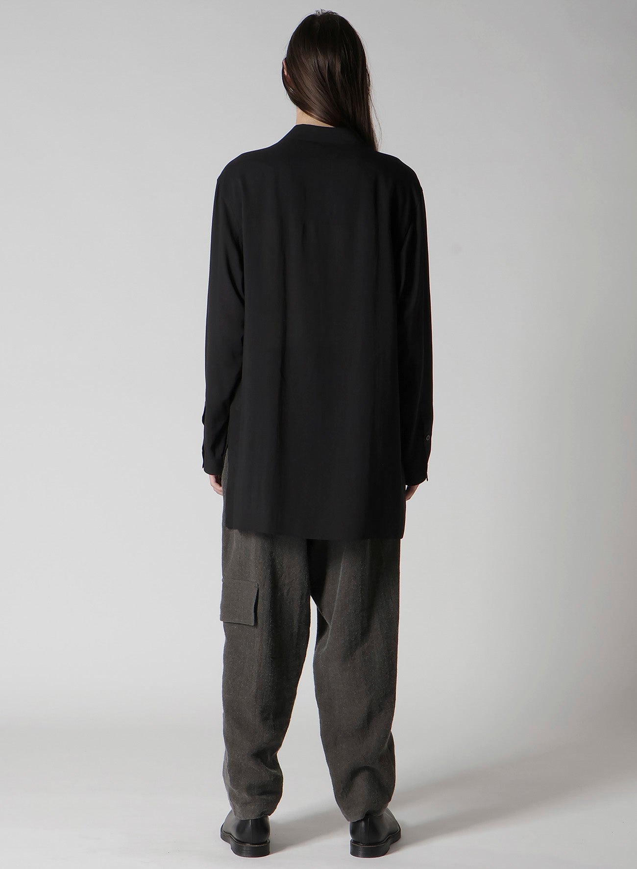 CELLULOSE LAWN PANEL OPEN-COLLAR SHIRT