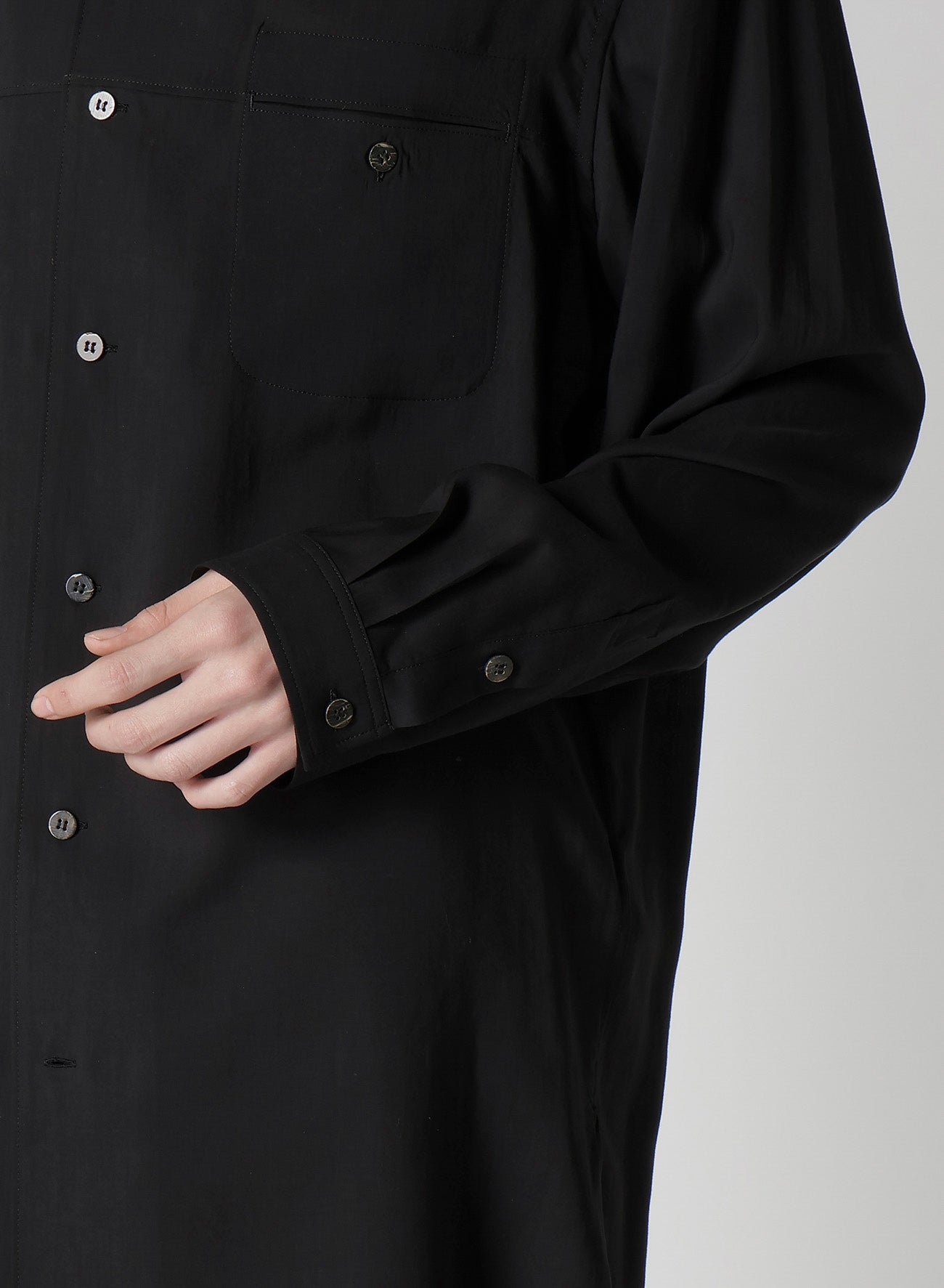 CELLULOSE LAWN PANEL OPEN-COLLAR SHIRT