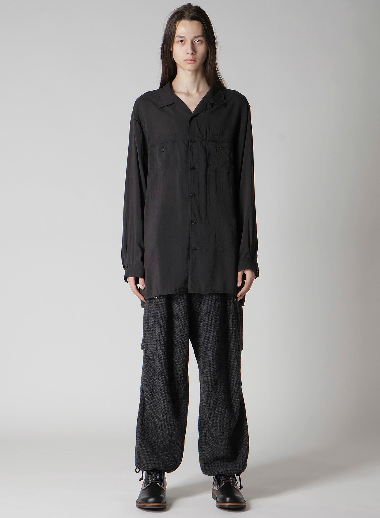 OPEN COLLAR CELLULOSE OZONE SHIRT WITH CHAIN STITCH