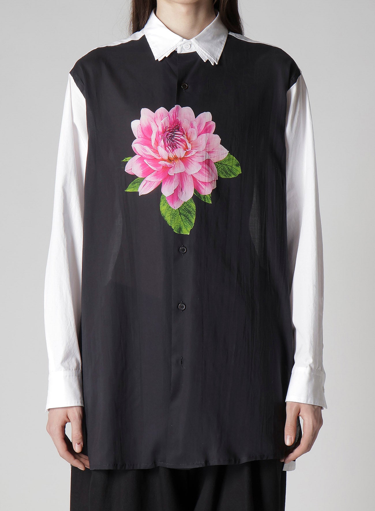 TRIPLE COLLAR SHIRT IN BROAD AND CELLULOSE – PINK FLOWER