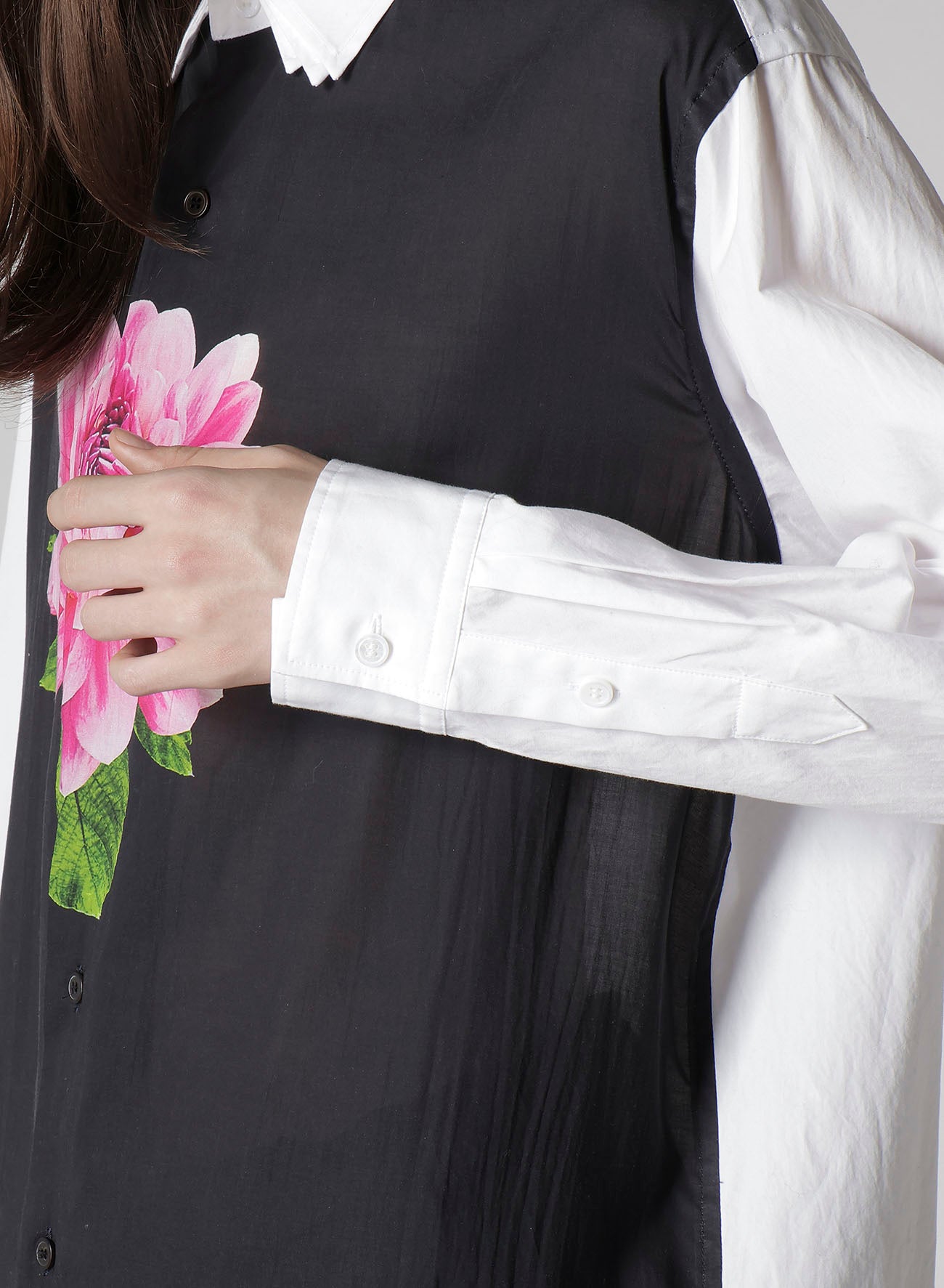 TRIPLE COLLAR SHIRT IN BROAD AND CELLULOSE – PINK FLOWER