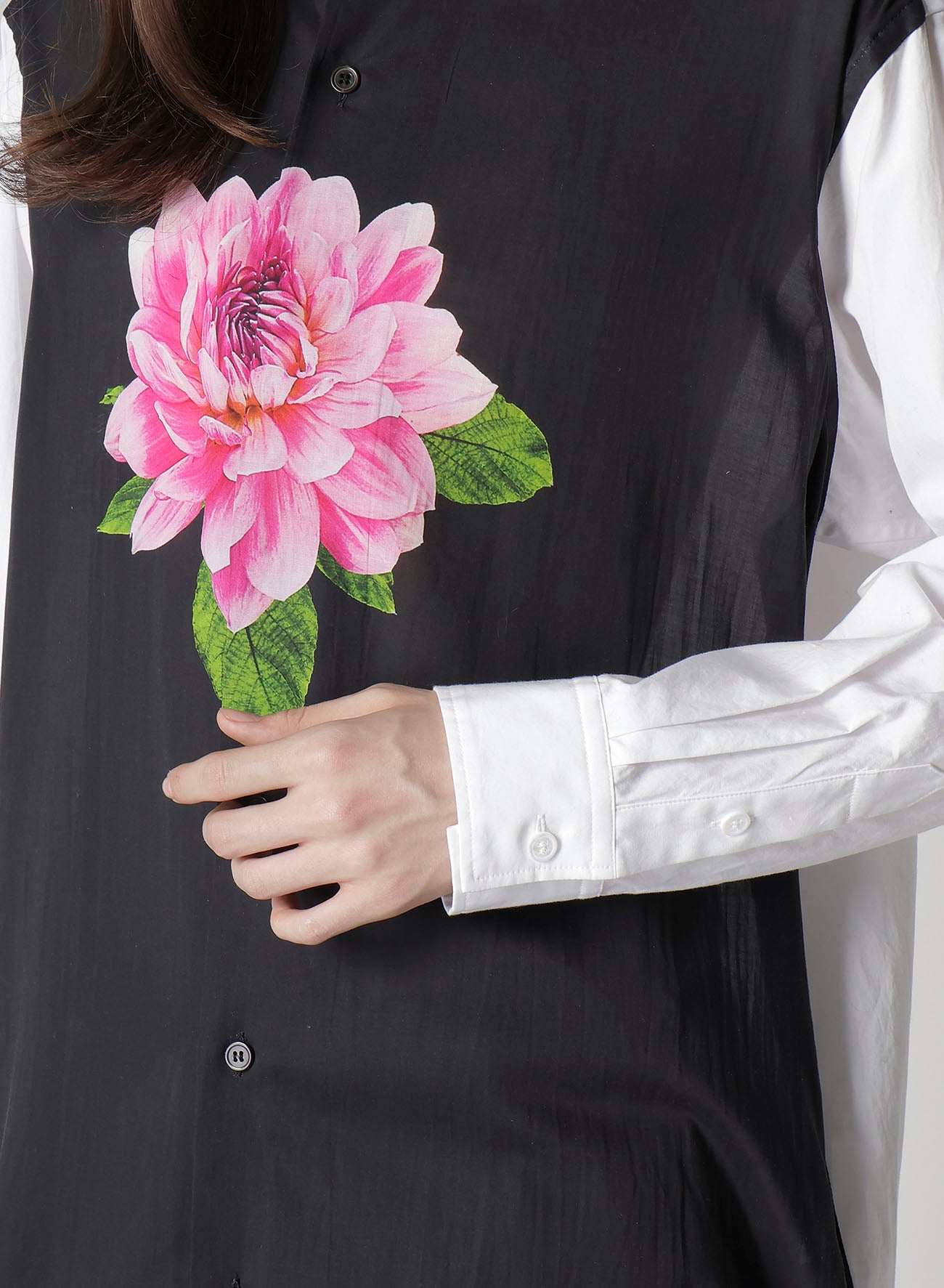 TRIPLE COLLAR SHIRT IN BROAD AND CELLULOSE – PINK FLOWER
