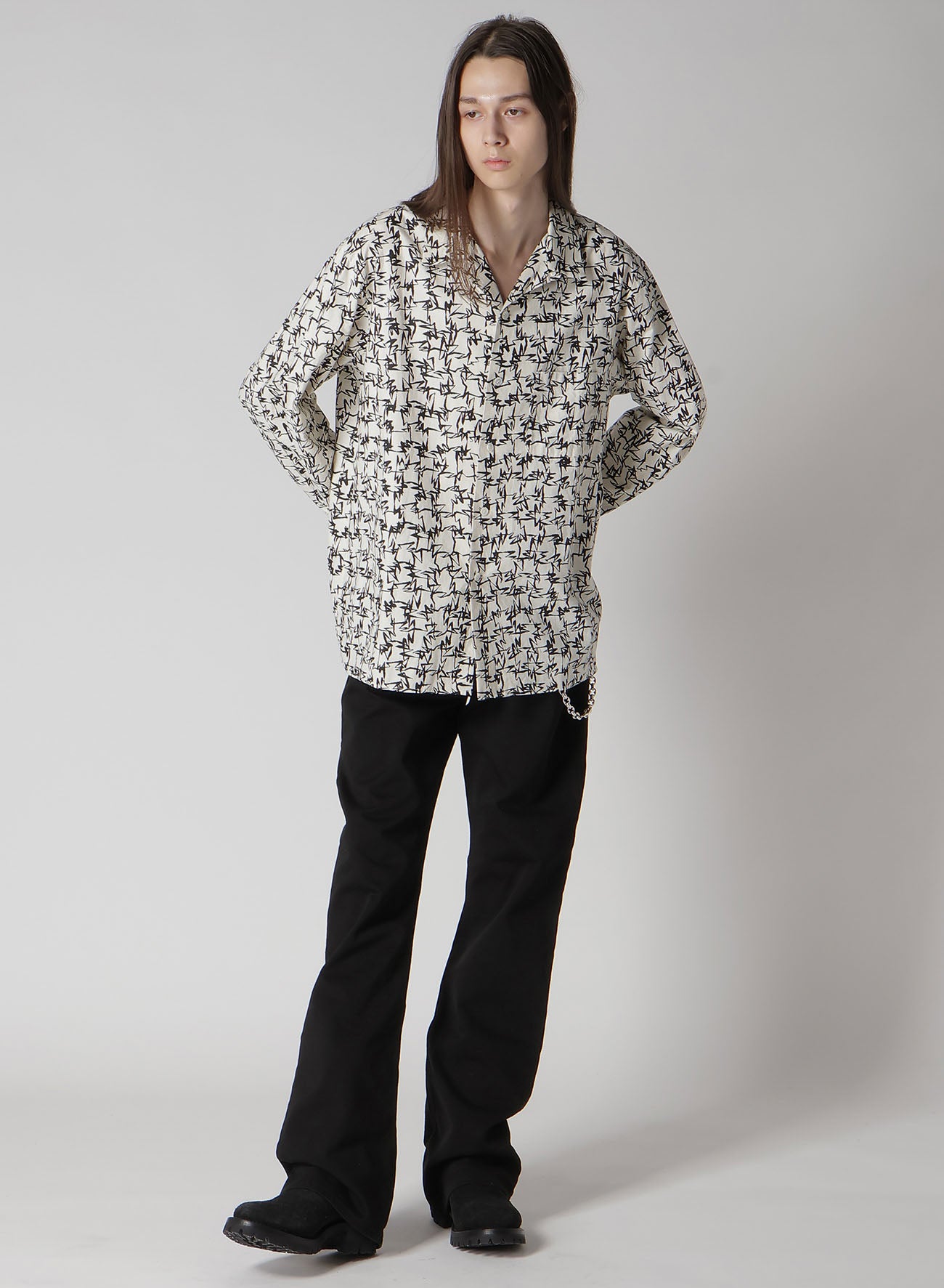 【Y's for men × MASSES】COTTON PIGMENT PRINT OPEN COLLAR SHIRT