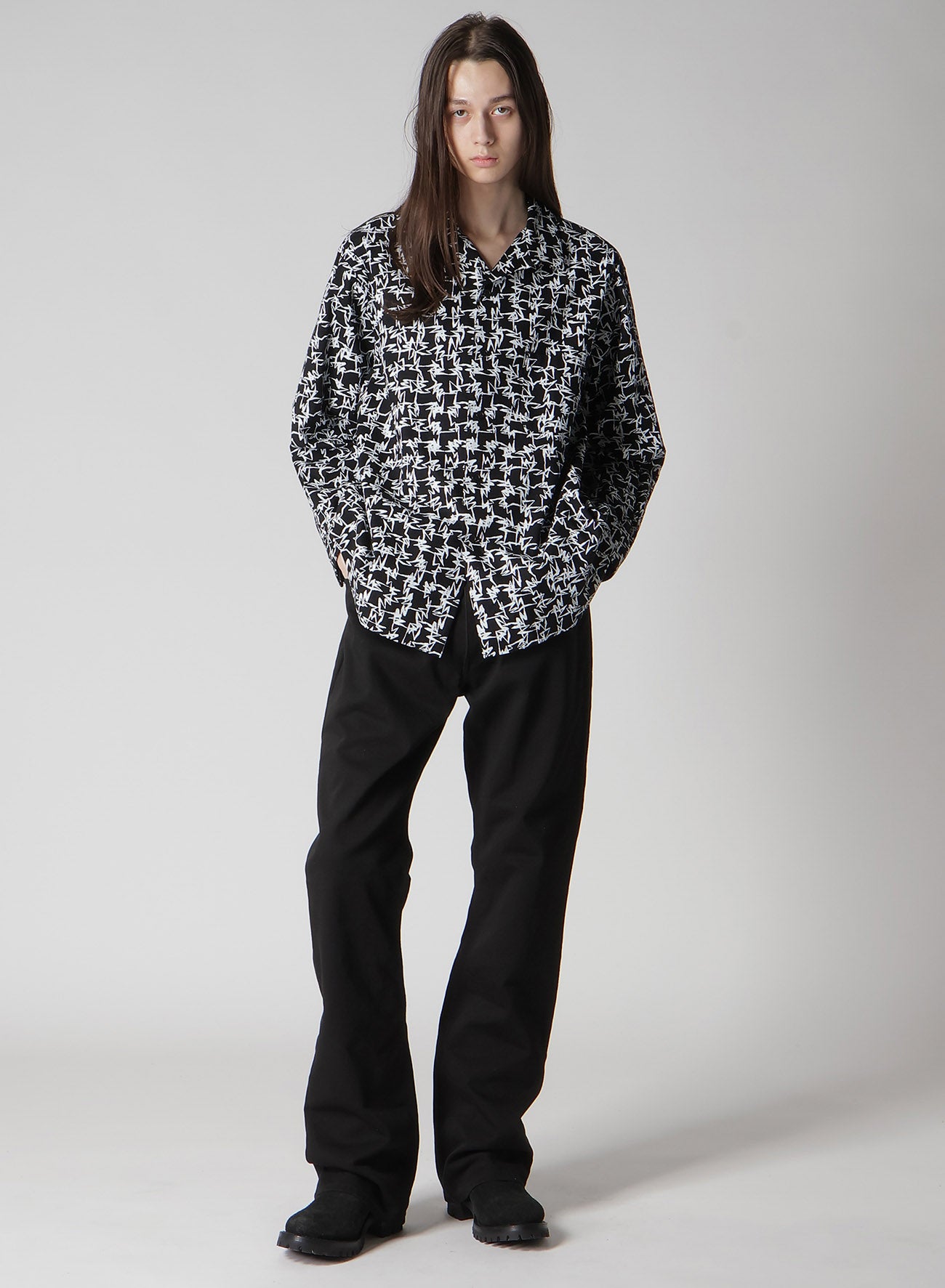 【Y's for men × MASSES】COTTON PIGMENT PRINT OPEN COLLAR SHIRT