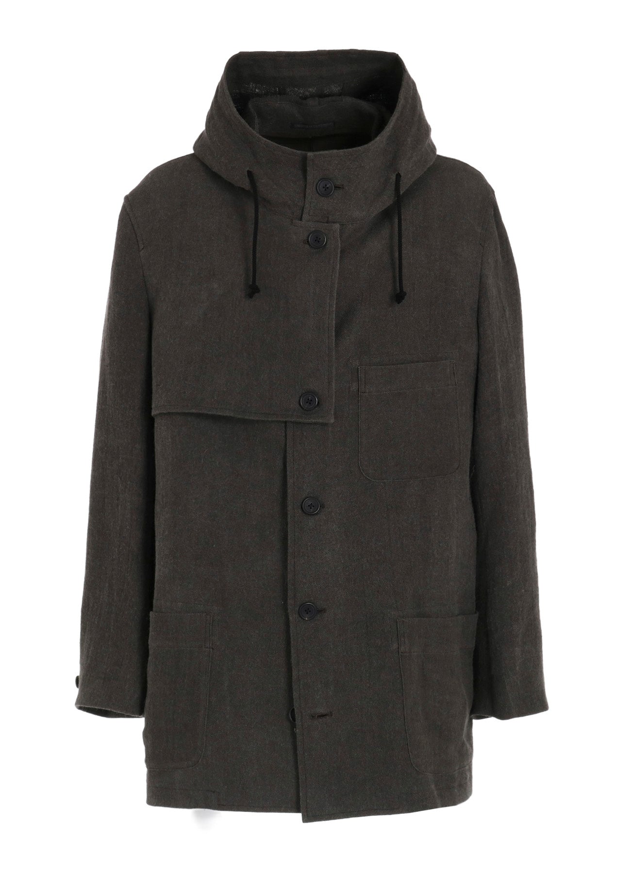 INK-DYED LINEN-WOOL VIYELLA HOODED JACKET