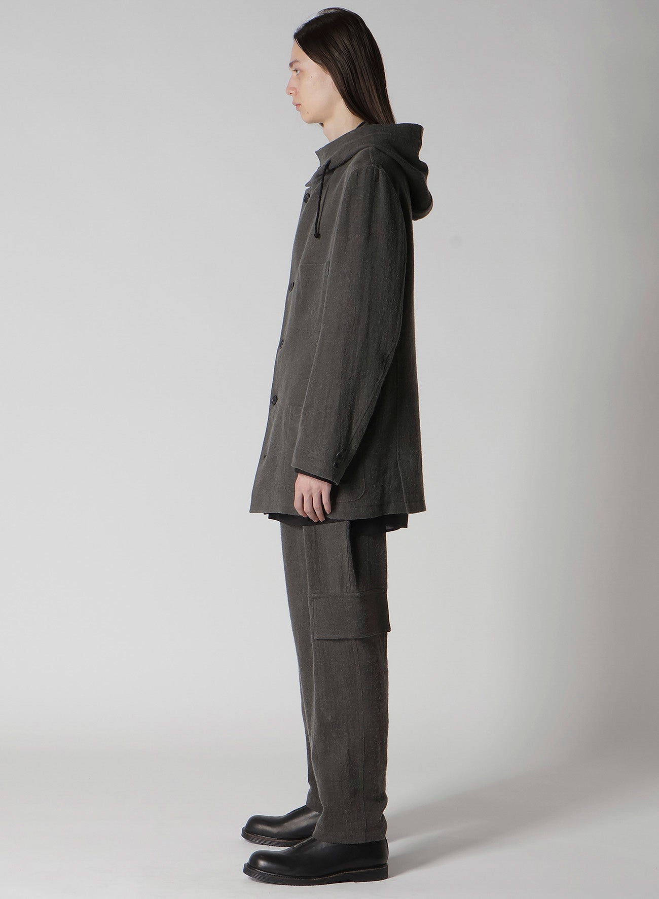 INK-DYED LINEN-WOOL VIYELLA HOODED JACKET