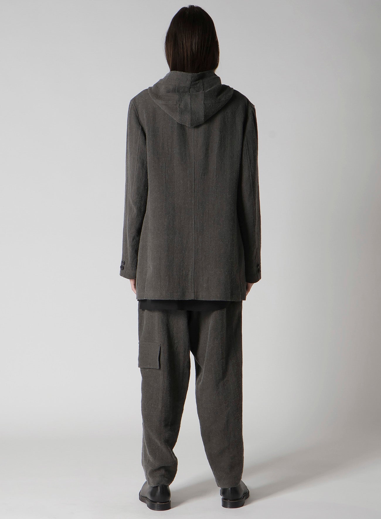 INK-DYED LINEN-WOOL VIYELLA HOODED JACKET