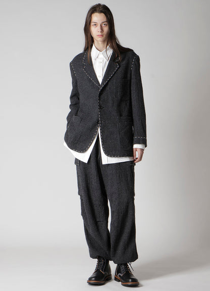 HOUNDSTOOTH JACKET WITH LEFT PANEL AND HAND STITCH