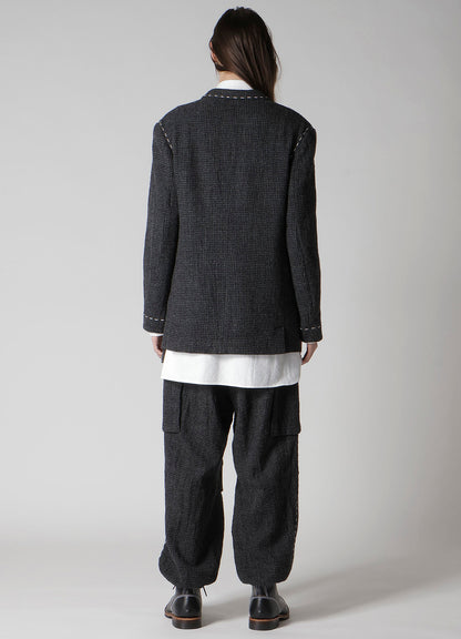 HOUNDSTOOTH JACKET WITH LEFT PANEL AND HAND STITCH