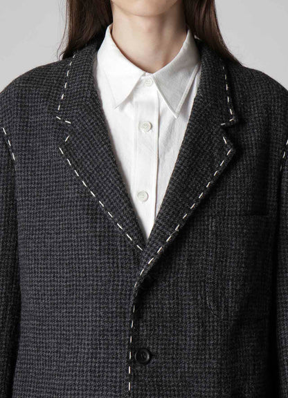 HOUNDSTOOTH JACKET WITH LEFT PANEL AND HAND STITCH