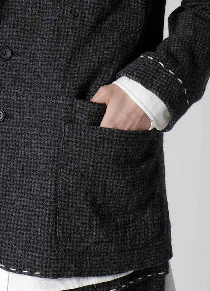 HOUNDSTOOTH JACKET WITH LEFT PANEL AND HAND STITCH