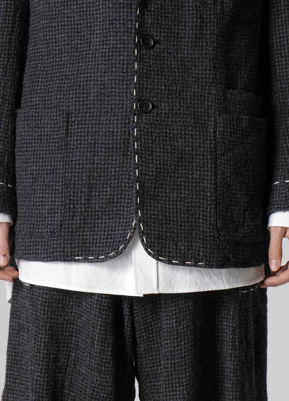 HOUNDSTOOTH JACKET WITH LEFT PANEL AND HAND STITCH