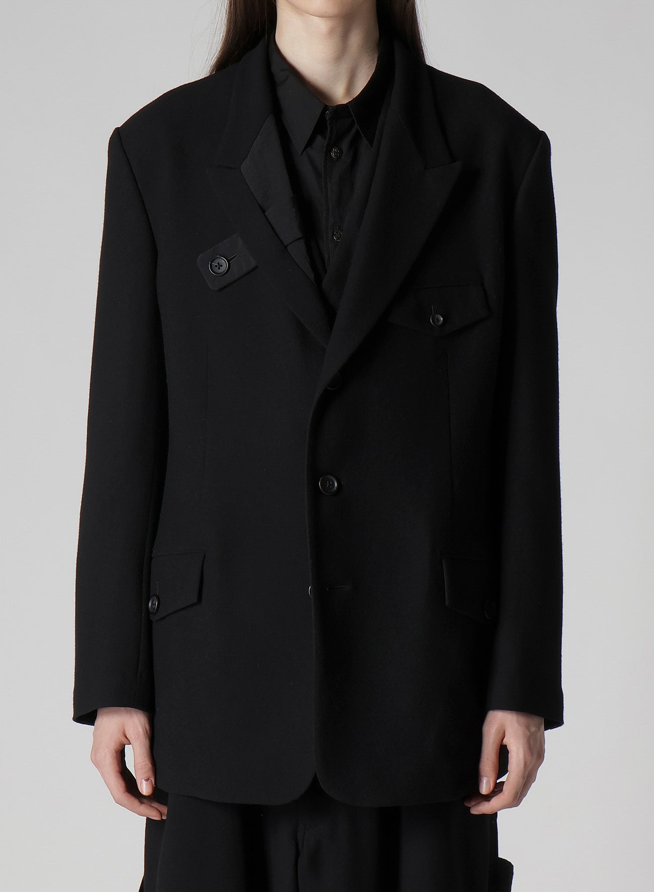 FLANNEL & NYLON RIPSTOP JACKET WITH LAPEL TAB AND UTILITY POCKETS