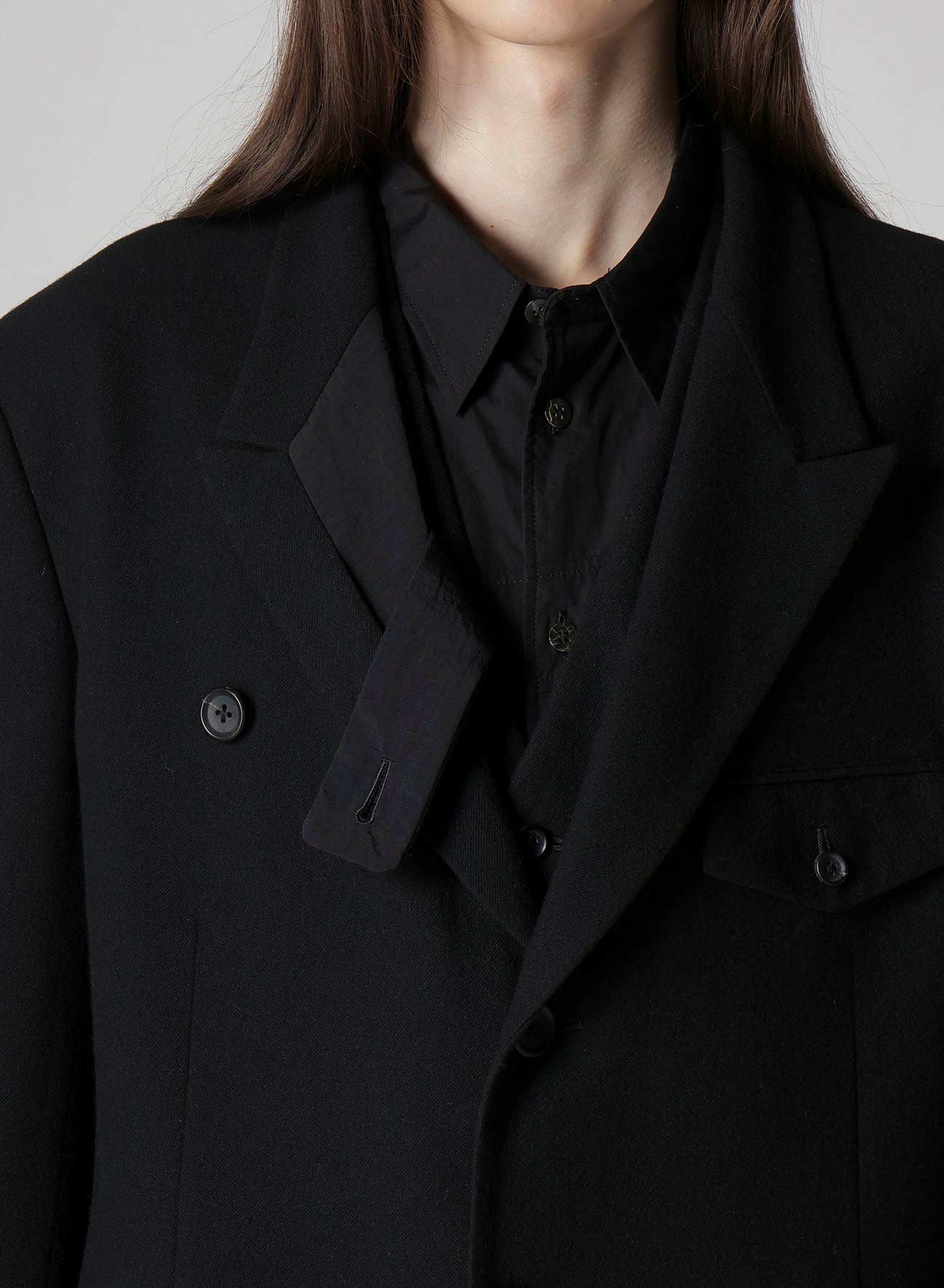 FLANNEL & NYLON RIPSTOP JACKET WITH LAPEL TAB AND UTILITY POCKETS