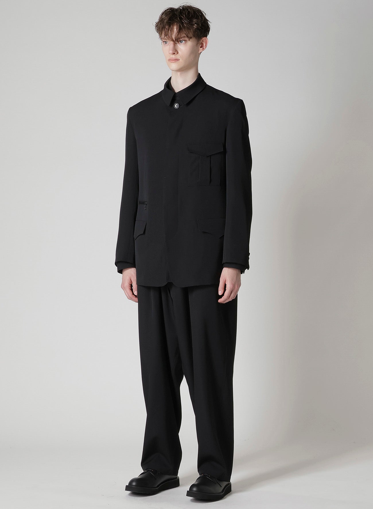WOOL GABARDINE JACKET WITH MILITARY DETILS