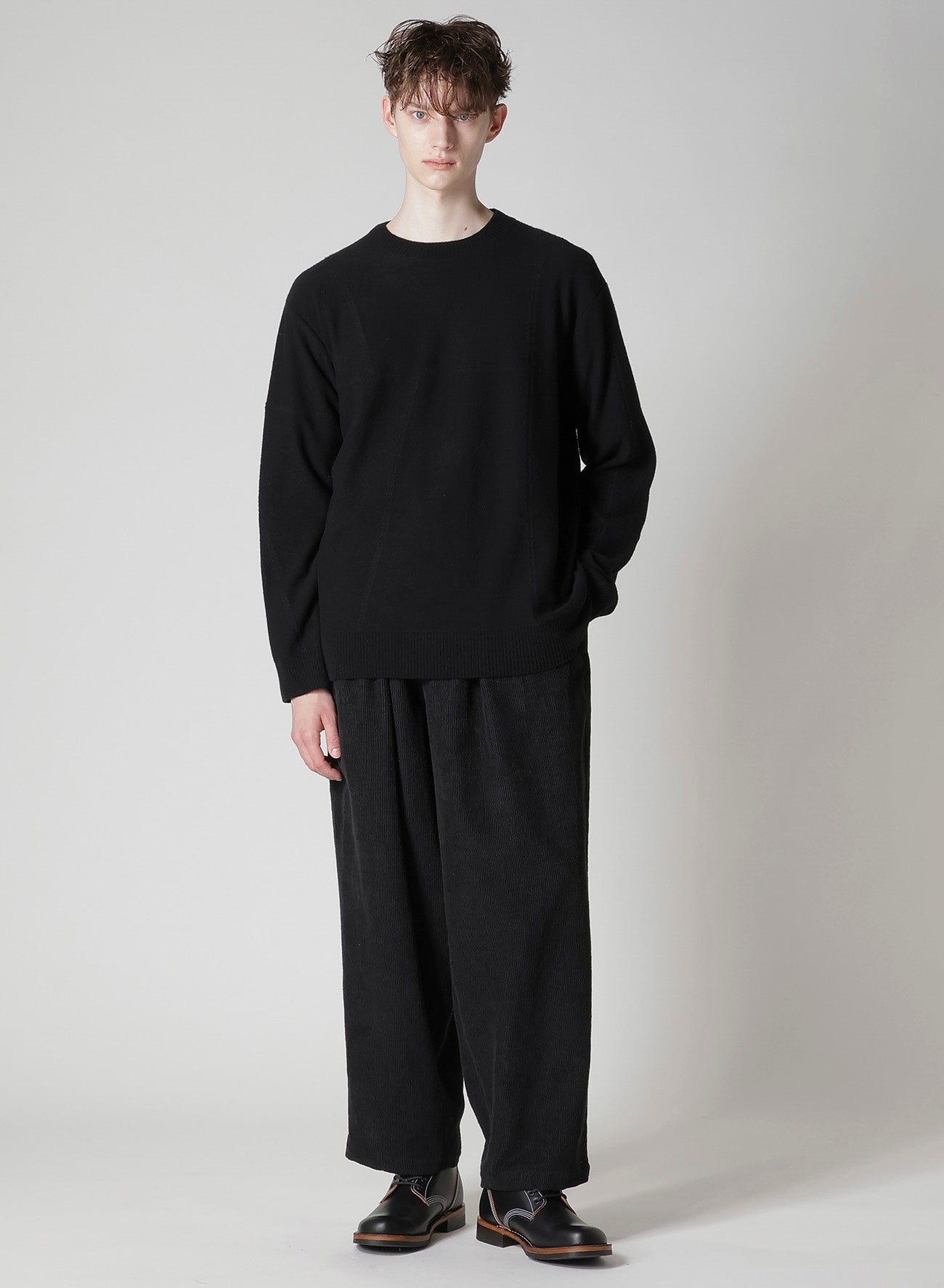 PANEL DESIGN ROUND NECK PULLOVER KNIT