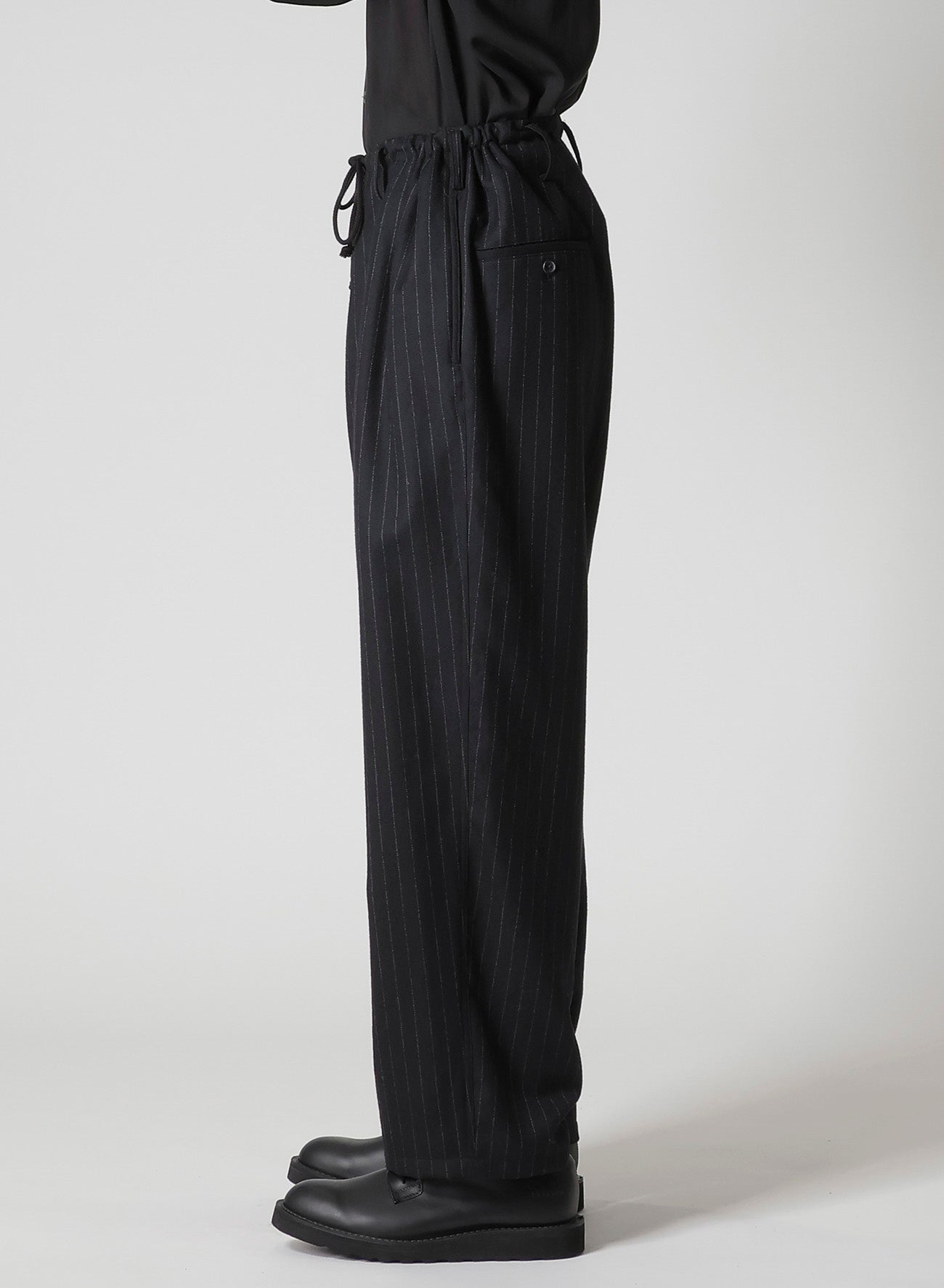 STRIPED SERGE WIDE-LEG DRAWSTRING PANTS