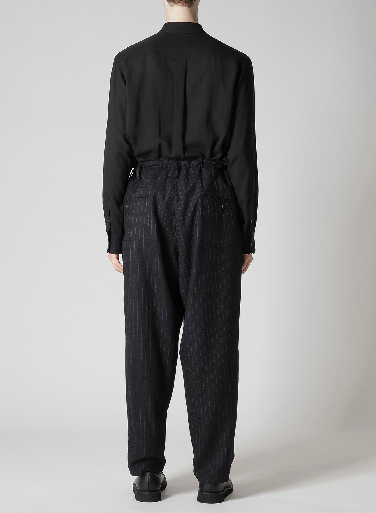 STRIPED SERGE WIDE-LEG DRAWSTRING PANTS