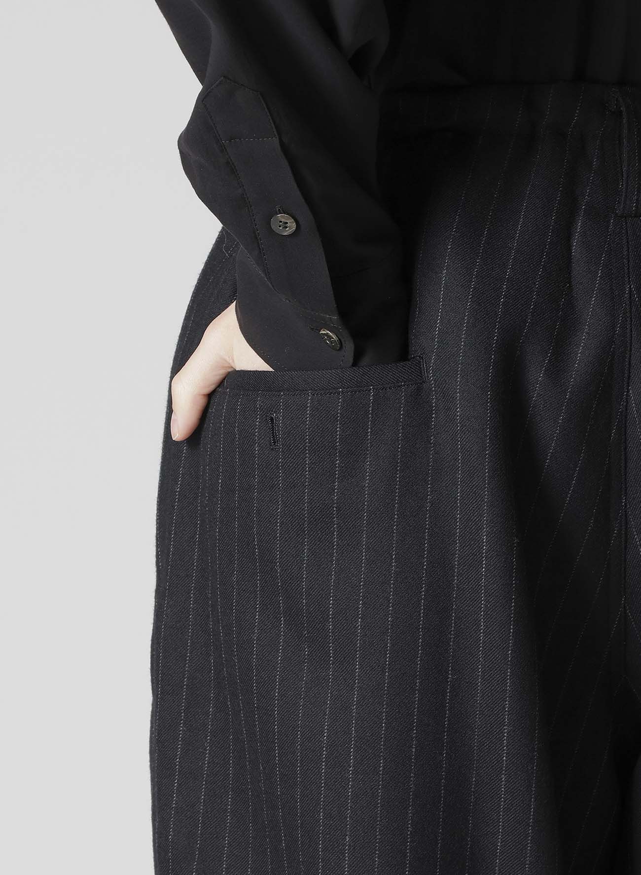 STRIPED SERGE WIDE-LEG DRAWSTRING PANTS