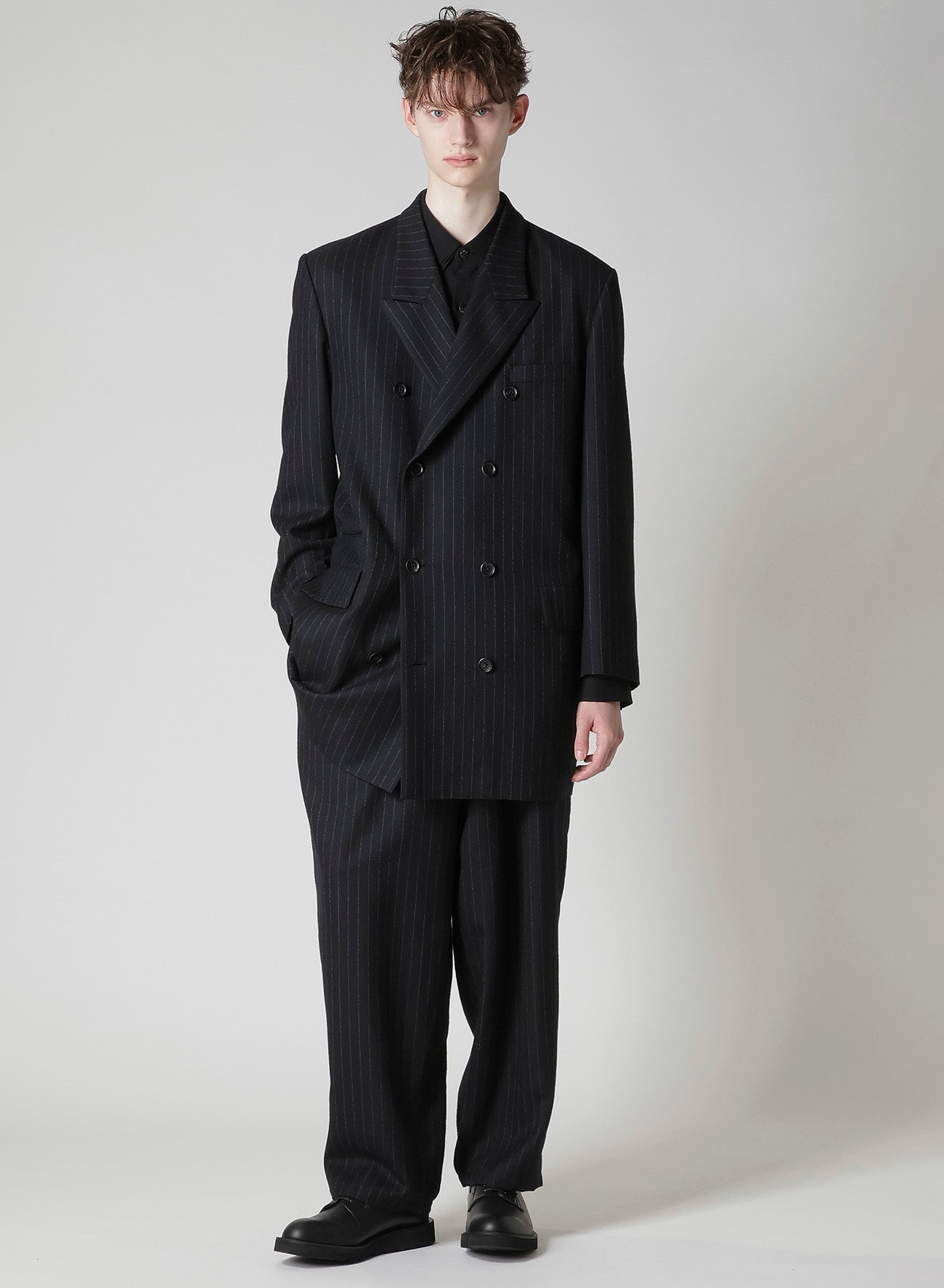 STRIPED SERGE WIDE-LEG DRAWSTRING PANTS