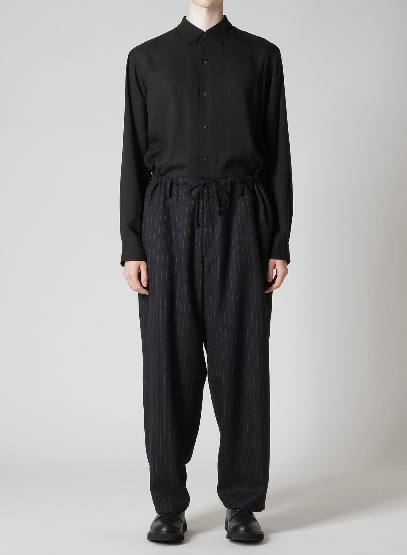 STRIPED SERGE WIDE-LEG DRAWSTRING PANTS