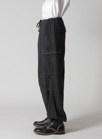 HOUNDSTOOTH CARGO PANTS WITH HAND STITCH