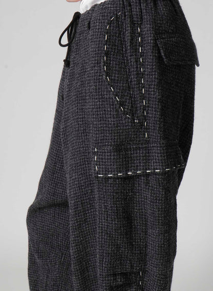 HOUNDSTOOTH CARGO PANTS WITH HAND STITCH