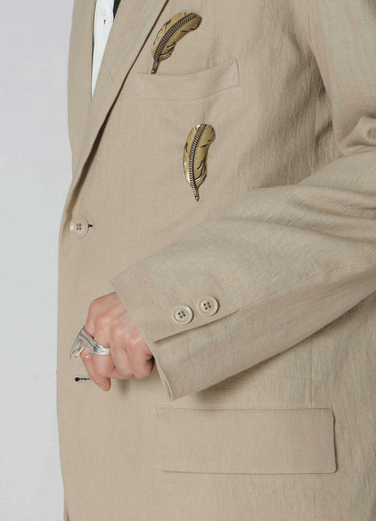 COTTON LINEN VIYELLA 2-BUTTONS JACKET WITH SHOULDER BUCKLES