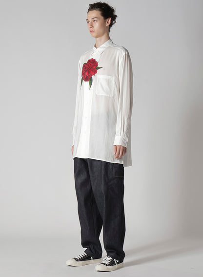 REGULAR COLLAR SHIRT WITH RED FLOWER PRINT