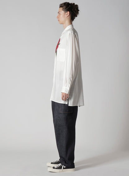 REGULAR COLLAR SHIRT WITH RED FLOWER PRINT