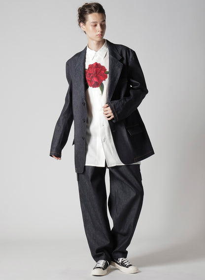 REGULAR COLLAR SHIRT WITH RED FLOWER PRINT