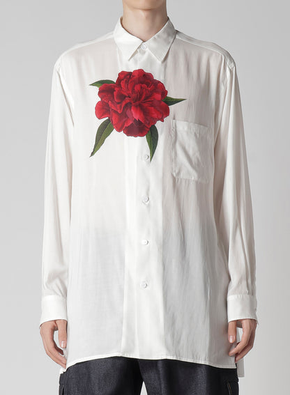 REGULAR COLLAR SHIRT WITH RED FLOWER PRINT